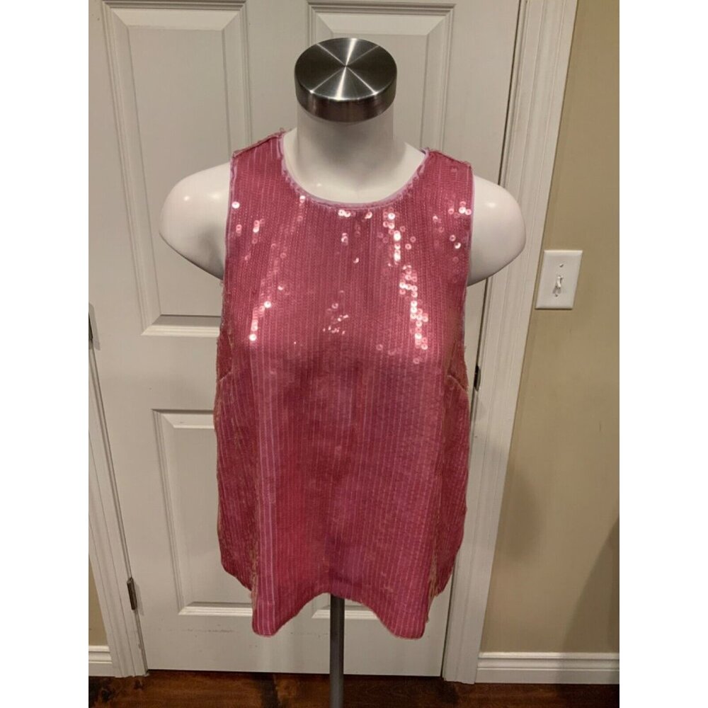 J. Crew Collection Pink Sleeveless Sequin Party Shell Tank Top, Size M